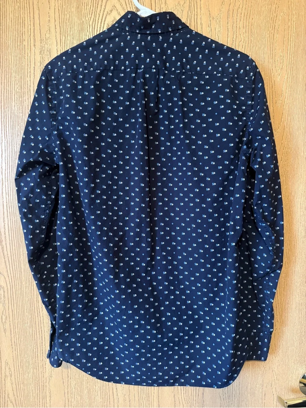 J. Crew Navy Button-Down Shirt with Light Blue Micro Print